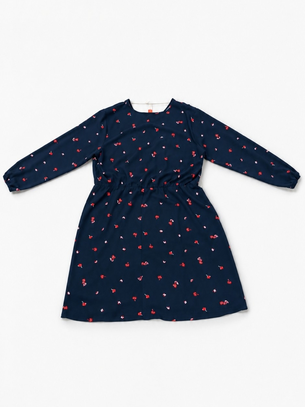 Joe Fresh+ Empire Waist Floral Dress 2X Navy Blue Long Sleeve V-Neck Cherry - Picture 4 of 5